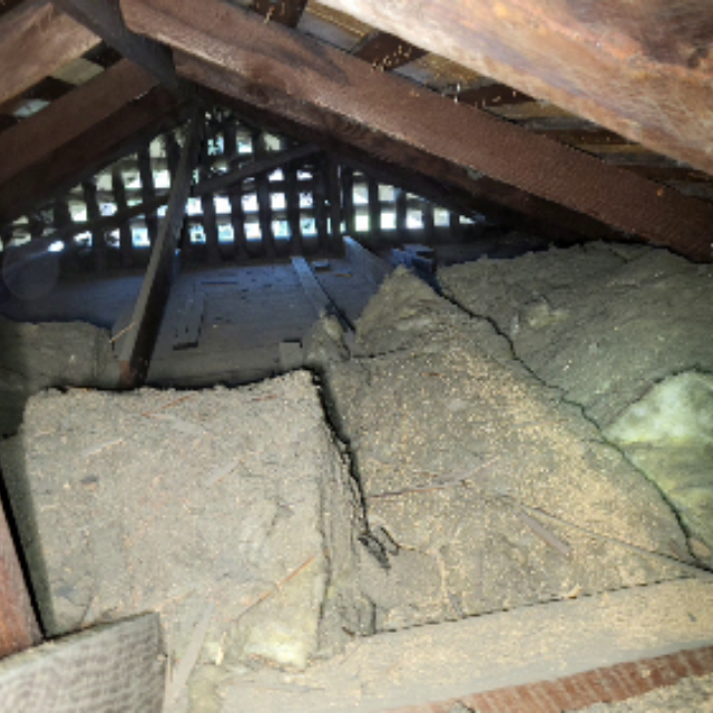 Old attic insulation before replacement